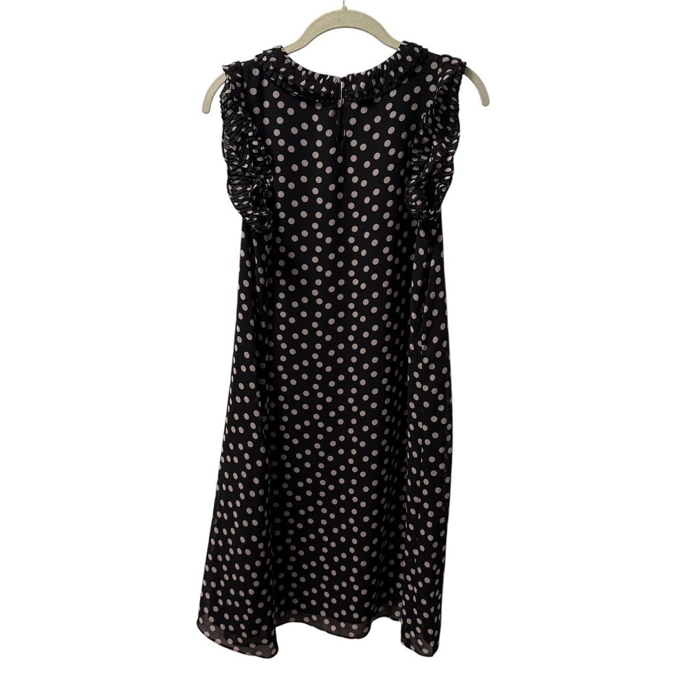 Max Studio Black Polka Dot Midi Dress Ruffle Trim Sleeveless Party